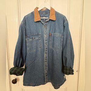 Chaps Denim Shirt Jacket with Tan Collar